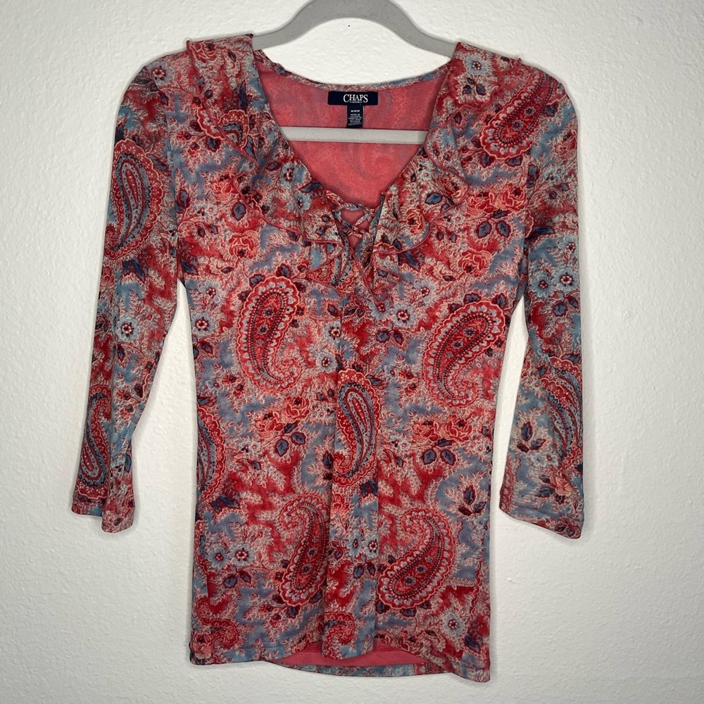 ๐บ Chaps Denim Paisley Print Top | Size M - Picture 1 of 5